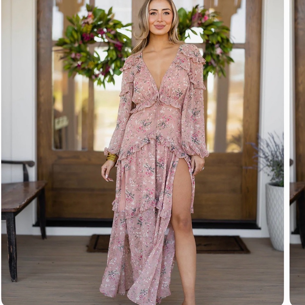 Buddy Love Pink Floral Ruffle Maxi Dress